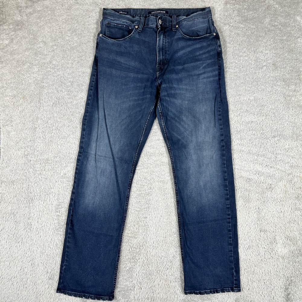 Calvin Klein Jeans Relaxed Straight Mens 33x32 Blue Dark Wash Denim 41BA342